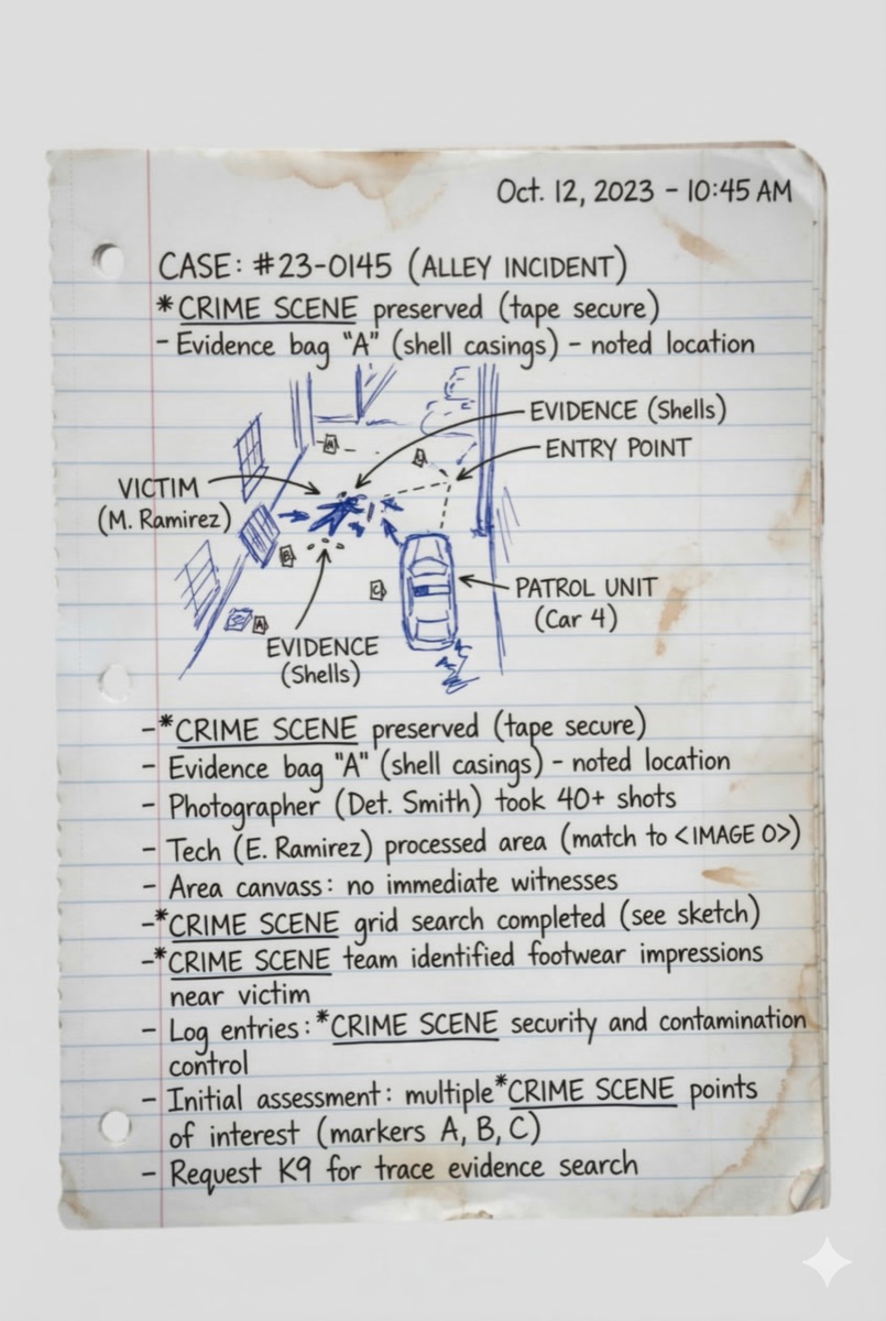 Handwritten case notes